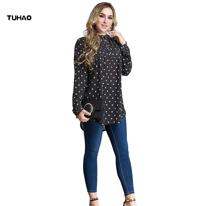 

TUHAO 2018 Spring Winter New Female Shirt Business Patchwork Polka Dot Office Lady Elegant Plus Size Women Clothing ST40