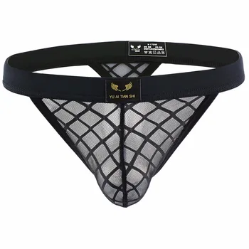 

2018 Hot sale Low Waist grid sexy Nylon for men's underwear thongs
