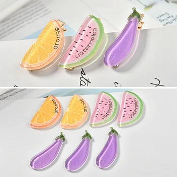 

40pcs/Lot Cute Watermelon eggplant orange fruit vegetable acrylic sheet diy earrings hairpin jewelry material accessories stick