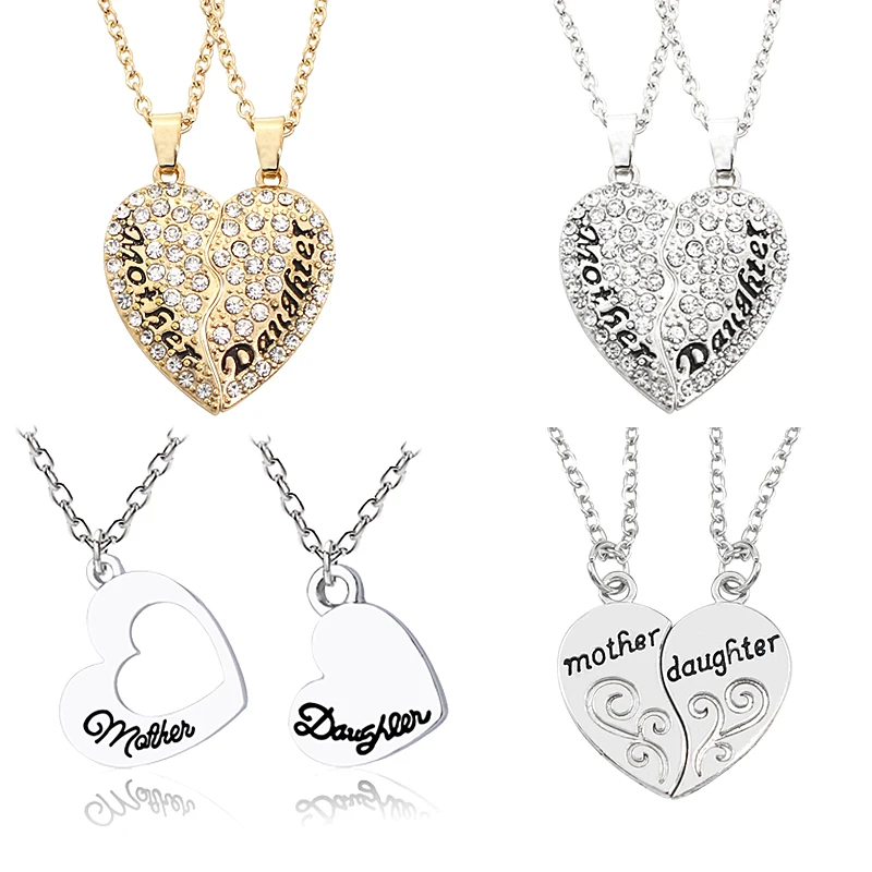 

2 Pcs/Set Fashion Heart Stitching Letter Pendant Mother Daughter Family Necklace Personality Mother's Day Gift Female Jewelry