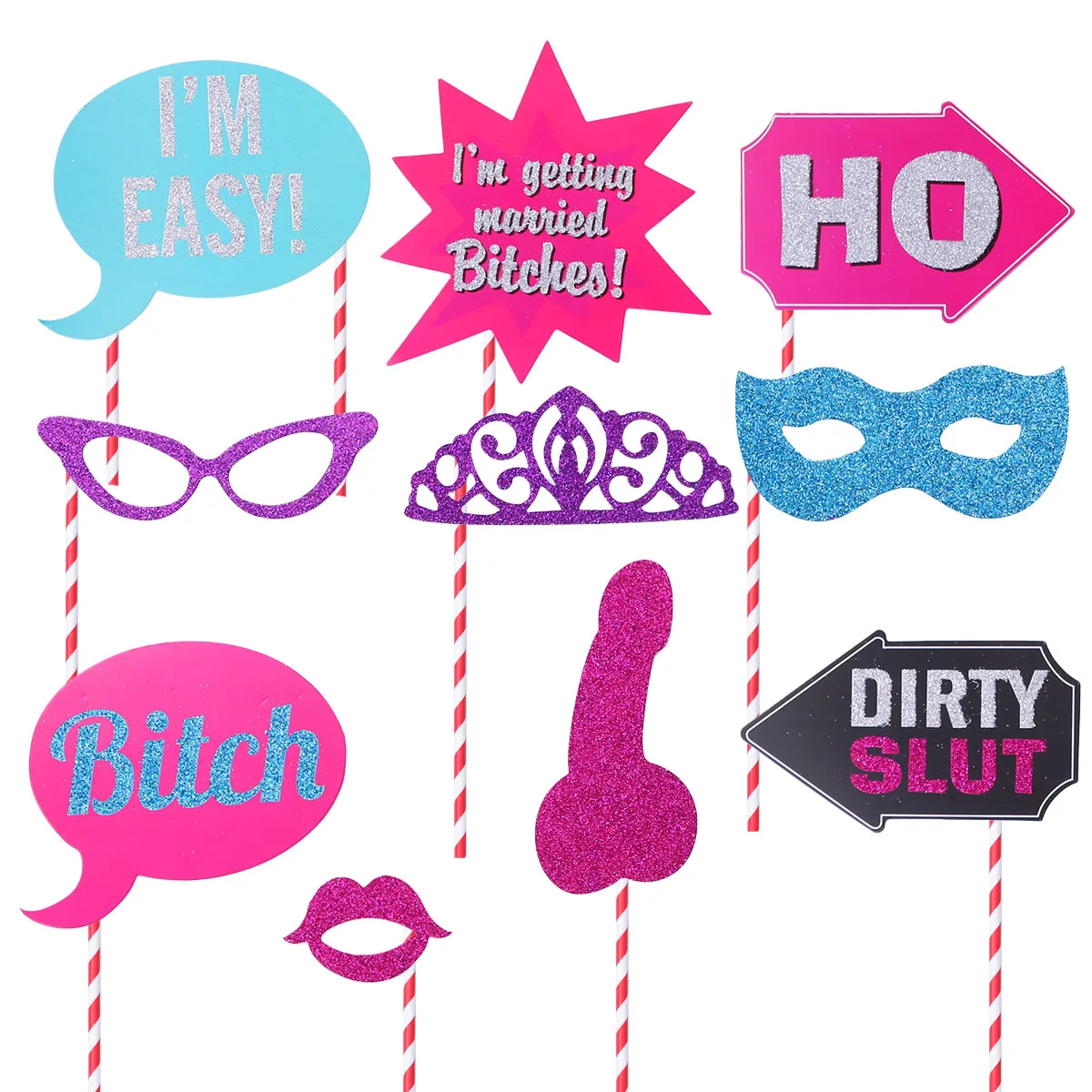 10pcs Bachelor Party Favors Funny Straws Photobooth Props Selfie