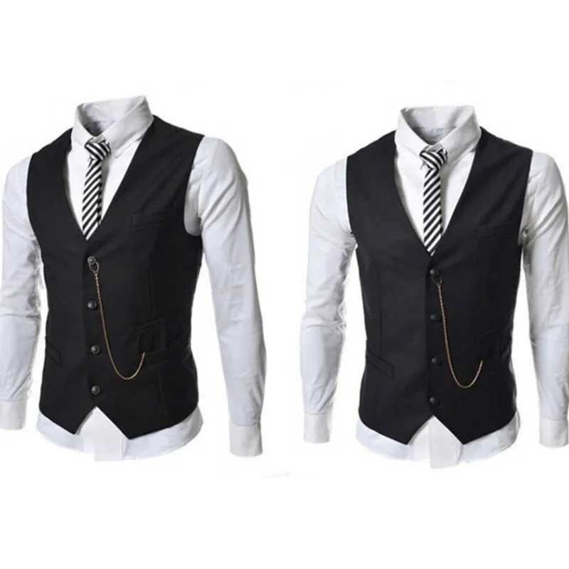 new men's fashion suit vest metal chain decorated slim business casual