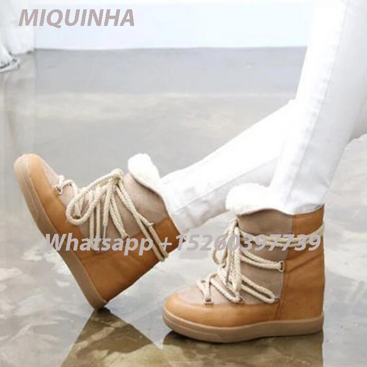 

Hot Sales !Black Brown Lamb Velvet Women Flat Snow Boots Lace-Up Rubber Short Plush Ankle Boots Women Winter Essential Spoils
