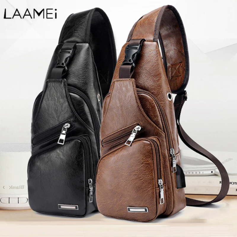 Laamei Crossbody Bags Men Zipper Solid Waist Bag Pu Leather Shoulder Bags Chest Bag USB With Hole Back Handbag Packs Purse Laamei Crossbody Bags Men Zipper Solid Waist Bag Pu Leather Shoulder Bags Chest Bag USB With Hole Back Handbag Packs Purse