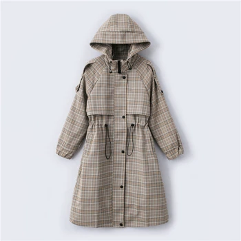 

Korean style temperament drawstring waist hooded female Slim large windbreaker 2019 fashion wild Office lady windbreaker B325