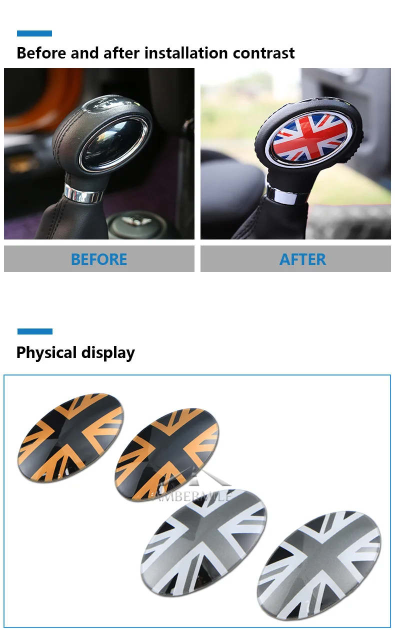 2pcs 3D Car Gearshift Lever Knob Covers Stickers Decals Decoration for Mini Cooper F54 F55 F56 Accessories Car Styling (3)