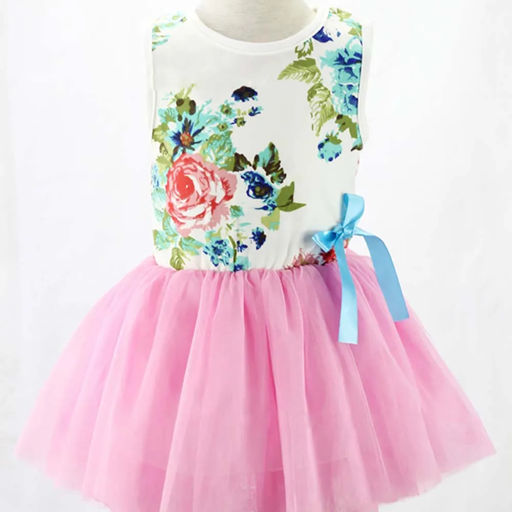 

Kids Girls Toddler Baby Sleeveless Princess Dress Bow Flower Tutu Dresses Cute 5 Color Available