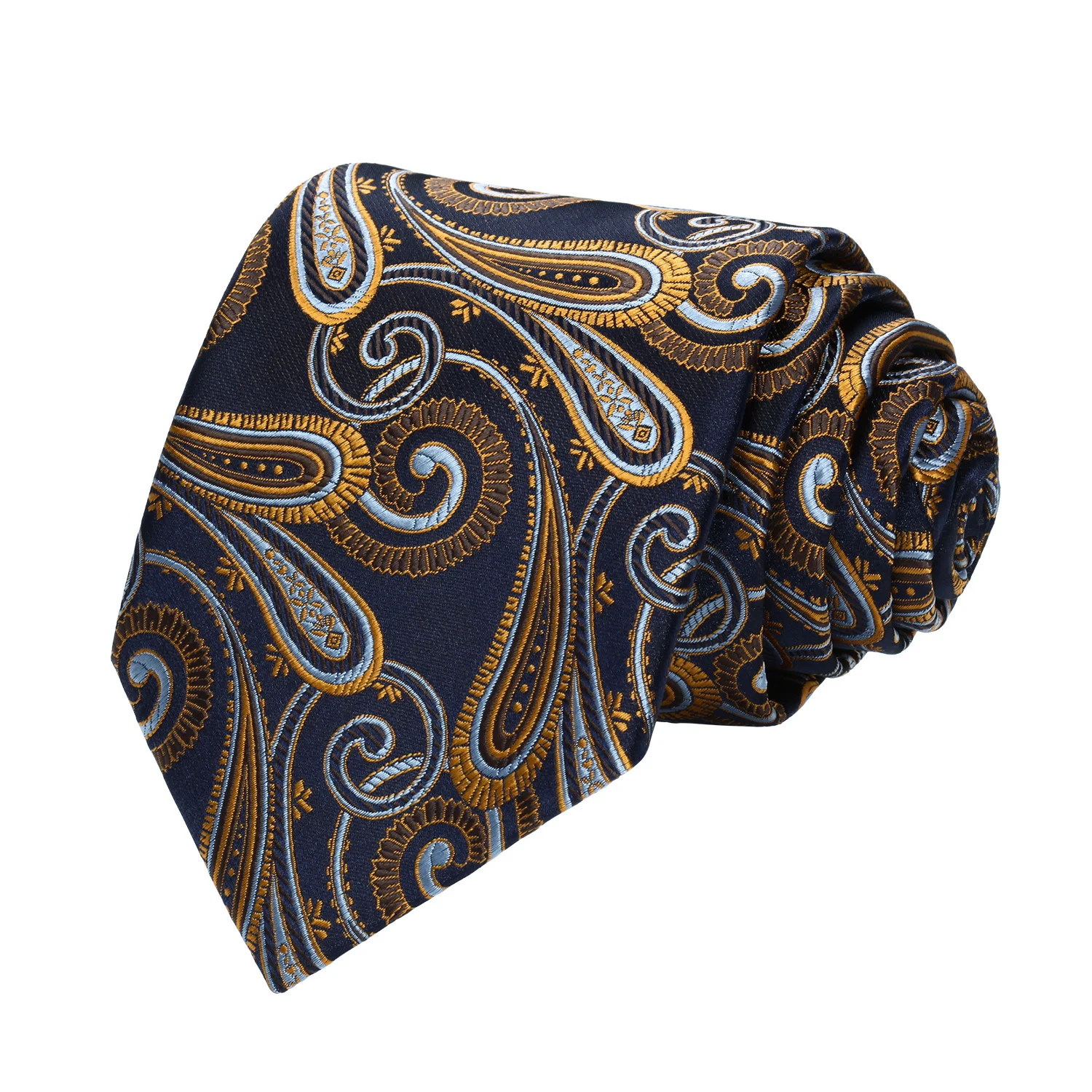  Party Wedding Classic Pocket Square Tie TP823V8S Navy Blue Gold Paisley 3.4