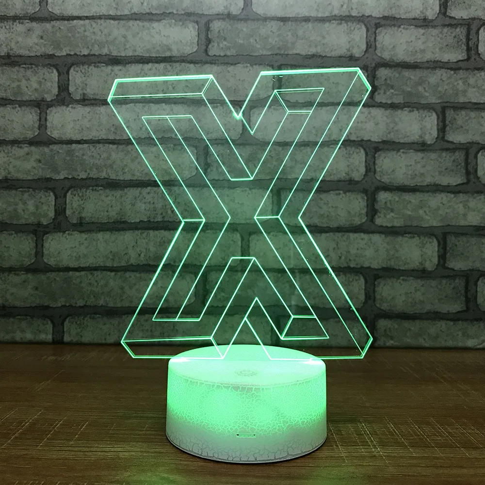 

2018 New 3D Night Light X LED Optical Illusion Beside Lamp with USB Cable,7 Colors Change, Smart Touch Crack Base,Remote Control