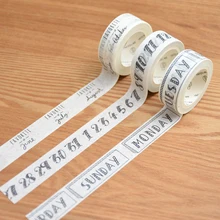 3 rolos/pacote calendário planejador washi masking fitas diy scrapbooking adesivo semana número do mês 1.5cm x 7m preto branco