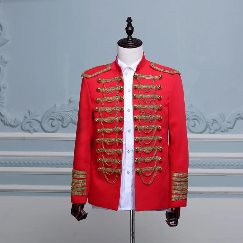 Классический военный пиджак, мужской двубортный пиджак с вышивкой, мужские черные и красные костюмы, костюмы для выпускного, свадьбы, певицы, сценическая одежда, Homme
