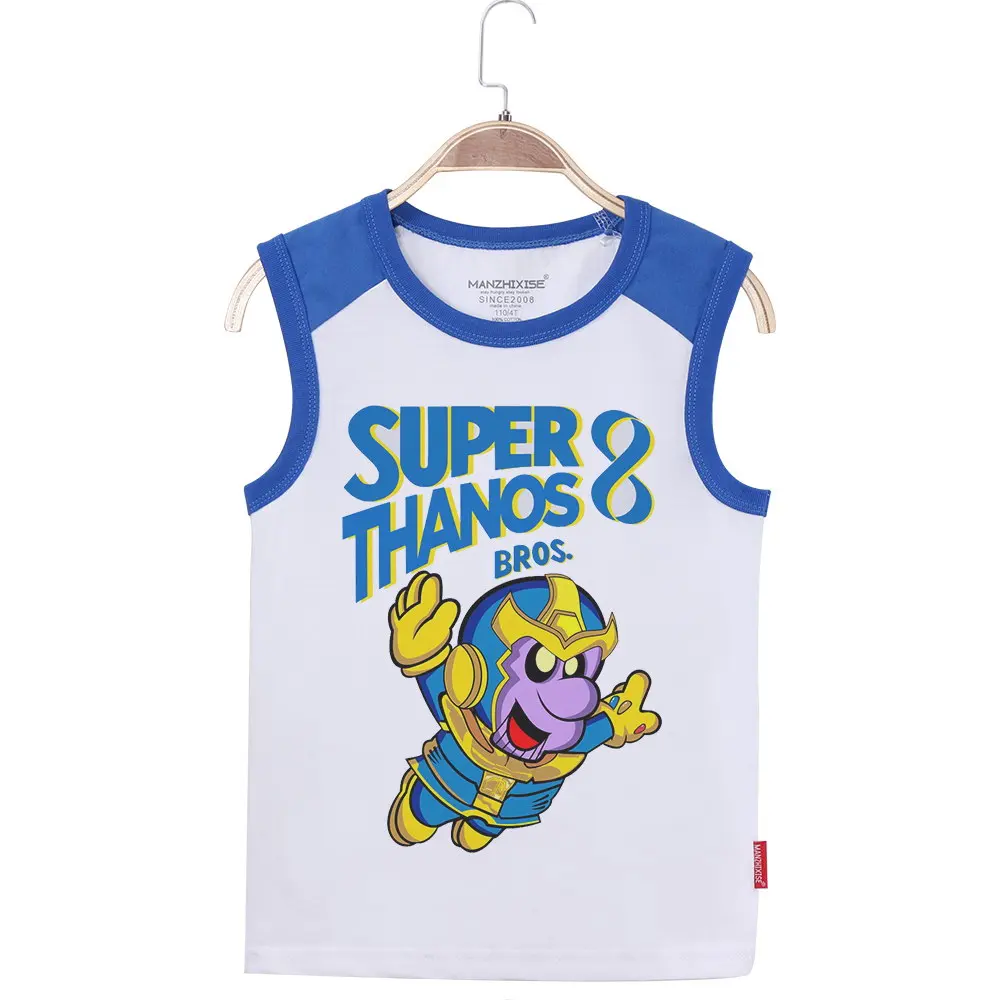 Новая детская одежда рубашка Супер Герои Мстители детский топ на бретелях хлопковая майка без рукавов для мальчиков одежда для малышей жилет с принтом От 2 до 13 лет - Цвет: Blue A