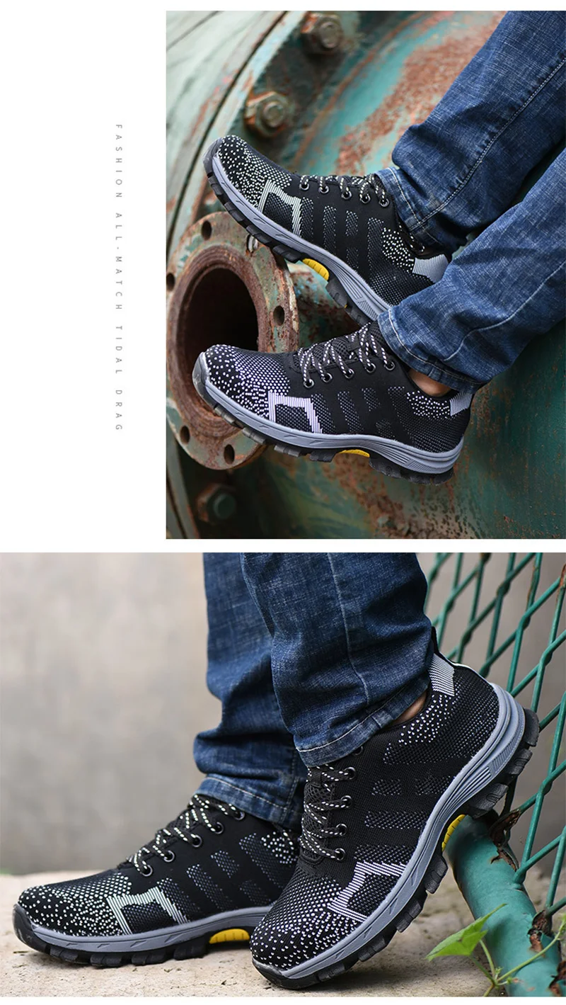 Men's Breathable Steel Toe Cap Safety Shoes Men High Quality Outdoor Antislip Steel Puncture Proof Construction Boots Work Shoes (10)