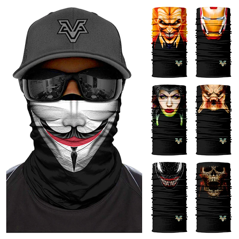 3D Motorcycle Bandana Men Outdoors Cycling Face Mask Anonymous Ironman Neck Gaiter UV Protection Skull Ghost Hiking Warmers | Аксессуары