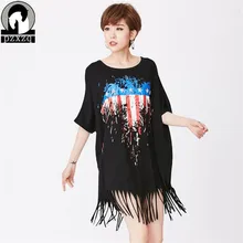 Новинка, летняя Женская Повседневная футболка с кисточками, звездами и полосками, с коротким рукавом, Топы И Футболки, свободные, модные, хит