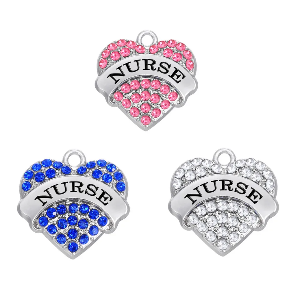 Teamer Brand 5pcs/lot Mix Colors Crystal Nurse Heart Charms Pendant for