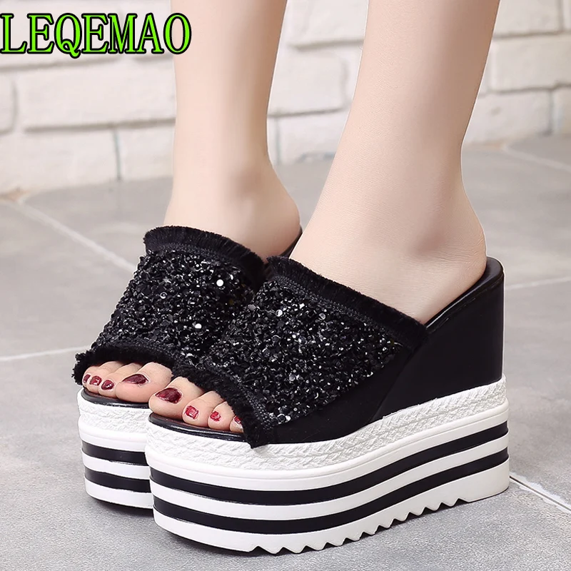 

Summer Platform Slippers Women PU Leather Sandals Slides Sandals Shoes Wedges Platform Shoes Crystal