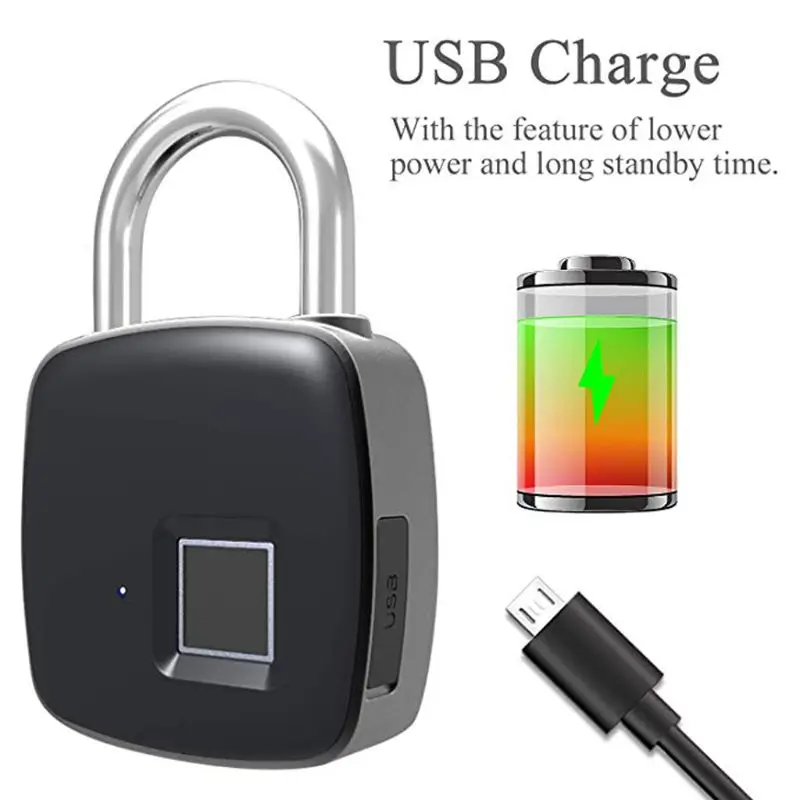

2019 NEW USB Rechargeable Smart Keyless Fingerprint Lock IP65 Waterproof Anti-Theft Security Padlock Door Luggage Case Lock