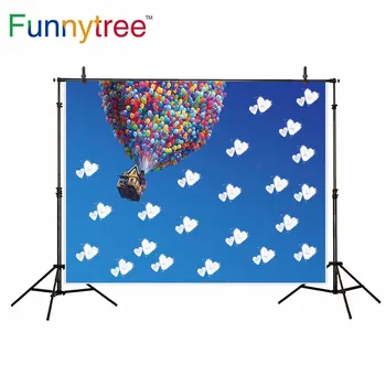 

Funnytree background for photo studio balloons house sky heart cloud fairy tale photography backdrop photobooth photocall
