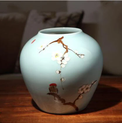 Цзиндэчжэнь креативный китайский стиль керамическая ваза для украшения интерьера ремесло декор гостиной гладкая поверхность современные изделия - Цвет: 1