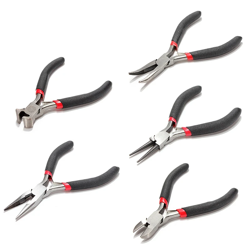

AYHF-5Pcs Jewellery Mini Pliers Tools Kit Cutter Chain Round Bent Nose Beading Making