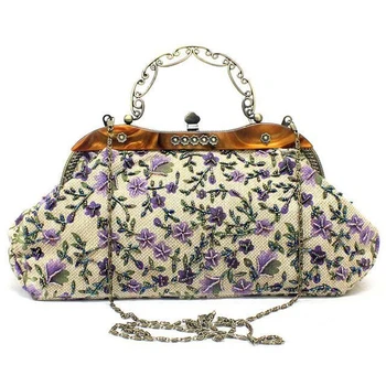 

Women Clutch Bags Beads Evening Ladies Beaded Embroidered Wedding Party Bridal Handbag Small Handmade Flower Women Chain Bags