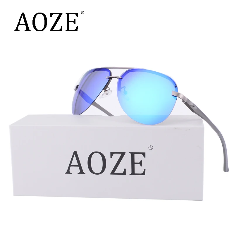 

2017 AOZE Luxury Brands Classi HD Polarized Men women Driver Mirror sunglasses Rimless eyeglasses Spring Hinge Gafas case