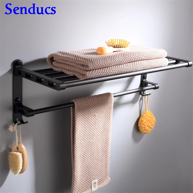 

Senducs Black Bathroom Towel Rack of Quality space aluminum Gold Bath Towel Rack Fashion Home Rose Gold Home Bath Towel Racks