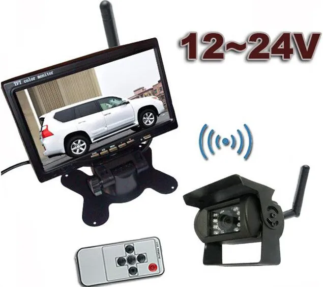 2017 12-24V Wireless Reversing Parking Backup Camera for bus truck caravan car 7" LCD Rear view Monitor Screen Kit UP to 50m |