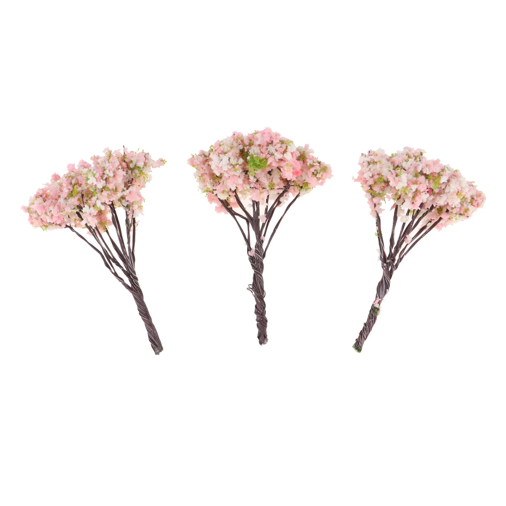 1/12 Dollhouse Miniature Peach Blossom Tree Perfect for any miniature Garden Decoration Accessory landscape DIY crafts (3PCS)
