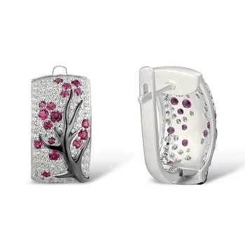 

925 Sterling Silver Cherry Blossom Stud Earrings Clear CZ Pink Rose Flower Branches Women ANNIVERSARY SALE Jewelry Mom Gift