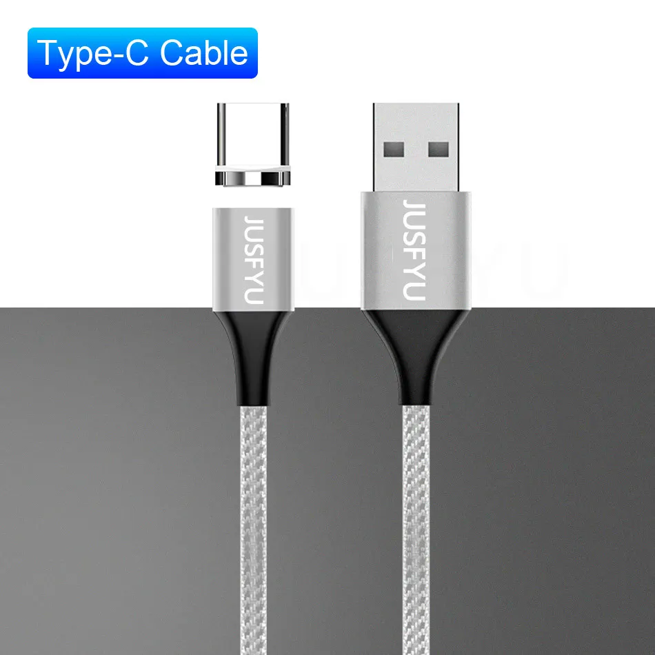 Магнитный кабель для мобильного телефона 3 А, зарядное устройство 2 м, кабель Micro USB type-C, разъем для iPhone x, samsung, S8, S9, Xiaomi, huawei, быстрая зарядка 3,0 - Цвет: For Type C Silver