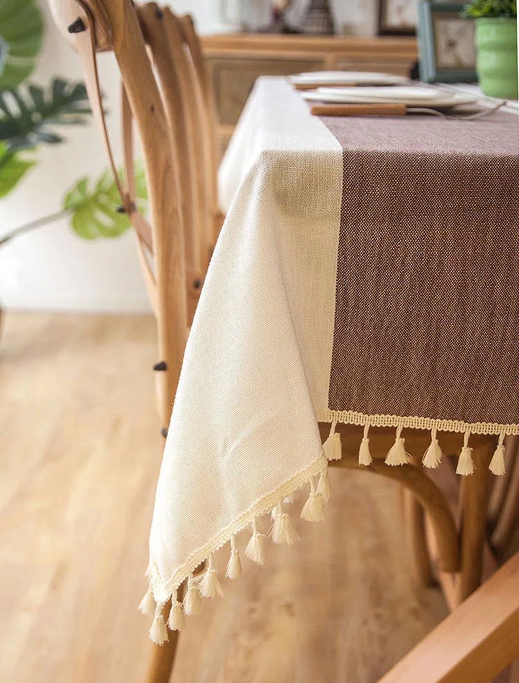  Plaid Decorative Linen Tablecloth With Tassel Waterproof Oilproof Thick Rectangular Wedding Dining 