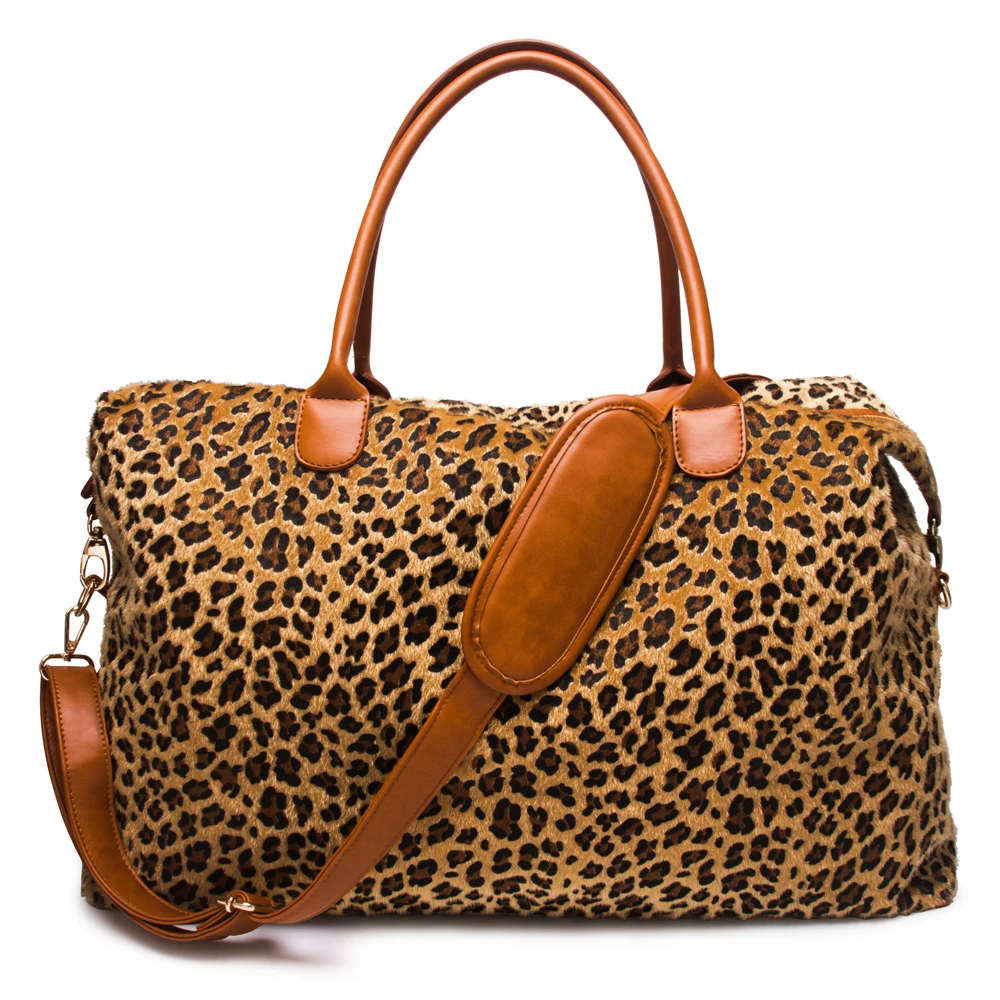 Wholesale Blanks Short Fur Leopard Travel Bag Large Capacity Cheetah Duffle Handbag Leopard ...