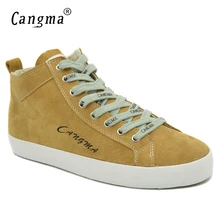 CANGMA Marque/Женская обувь из коровьей замши со шнуровкой; кроссовки из натуральной кожи для девочек; Повседневная обувь; женская обувь для отдыха средней высоты желтого цвета