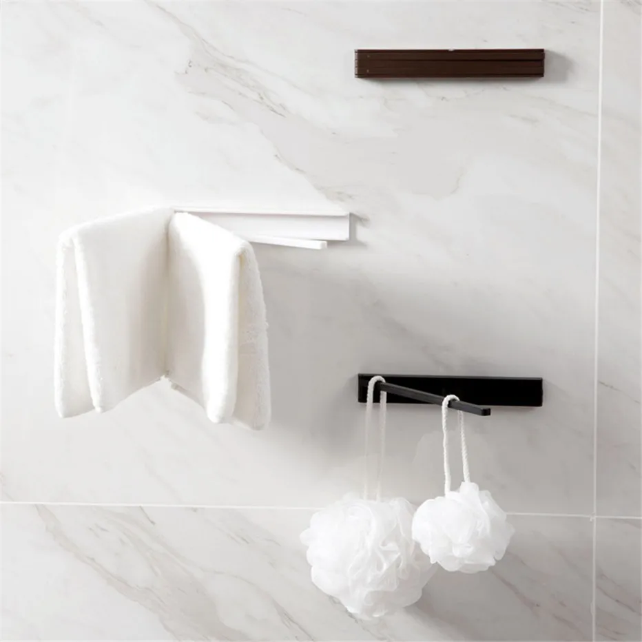 Towel Bars Bathroom Tools Organizer Rotating Towel Storage Rack Wall Mounted Kitchen Tools Holder Dishcloth Scarf Plastic Hooks4