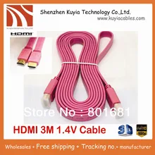 KUYiA+ позолоченный Высокоскоростной hdmi 1,4 в 3 м кабель, hdmi плоский кабель 1080p поддерживает 3D