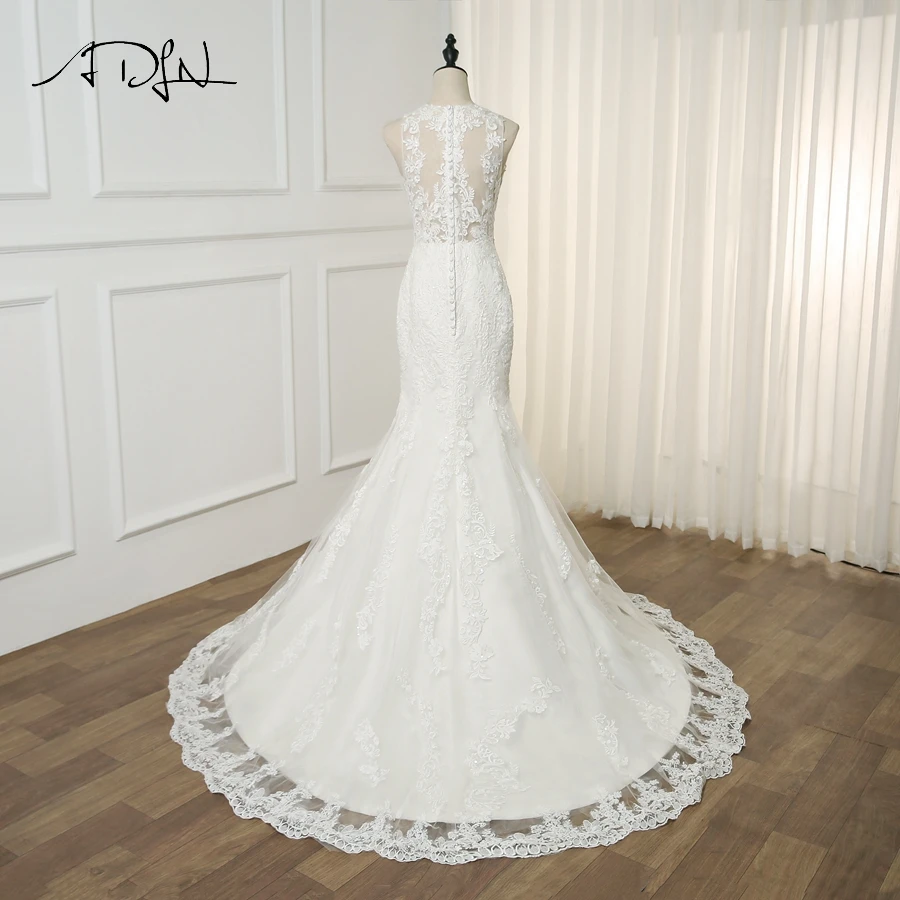 ADLN элегантное кружевное свадебное платье без рукавов с круглым вырезом Vestido De Novia с коротким шлейфом Свадебное платье с юбкой-годе на молнии с пуговицами сзади