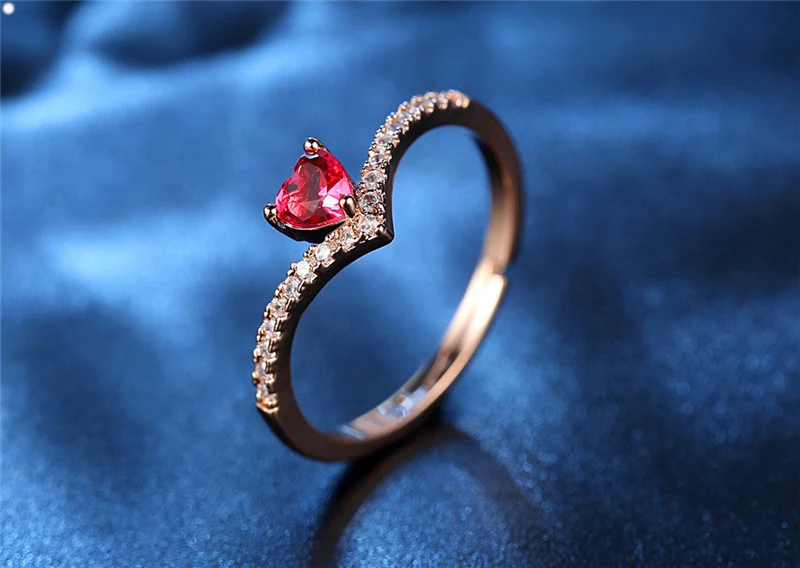 Romantic Mozambican Garnet Opening Ring Heart-Shaped Rose Gold Color Geometric Couple Rings Wedding For Women Jewelry bague R391 (1)
