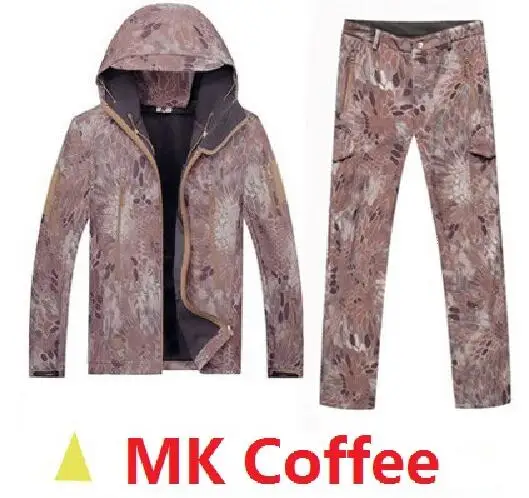 Открытый тактический охотничий TAD мягкая оболочка камуфляжная куртка брюки набор Мужская армейская спортивная водонепроницаемая одежда военная походная куртка брюки - Цвет: MK Coffee