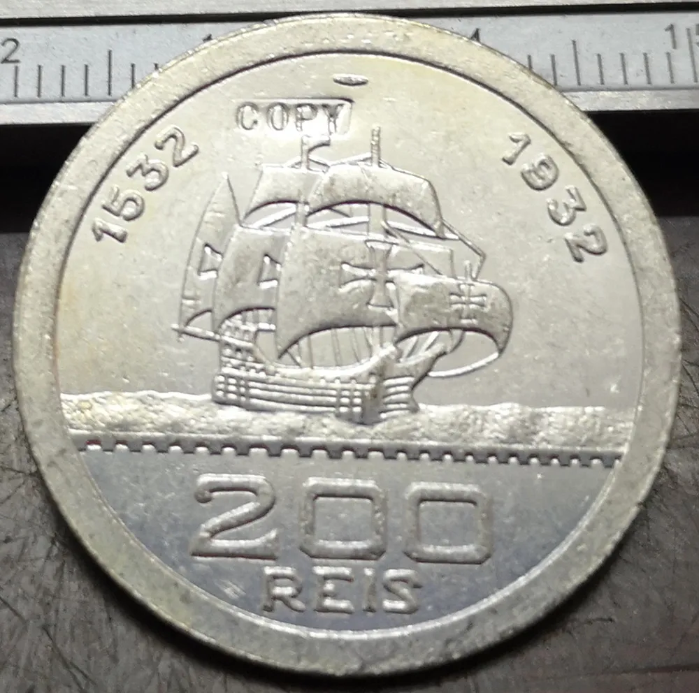 

1932 Brazil 200 Reis-400th Anniversary of Colonization Silver Plated Copy Coin