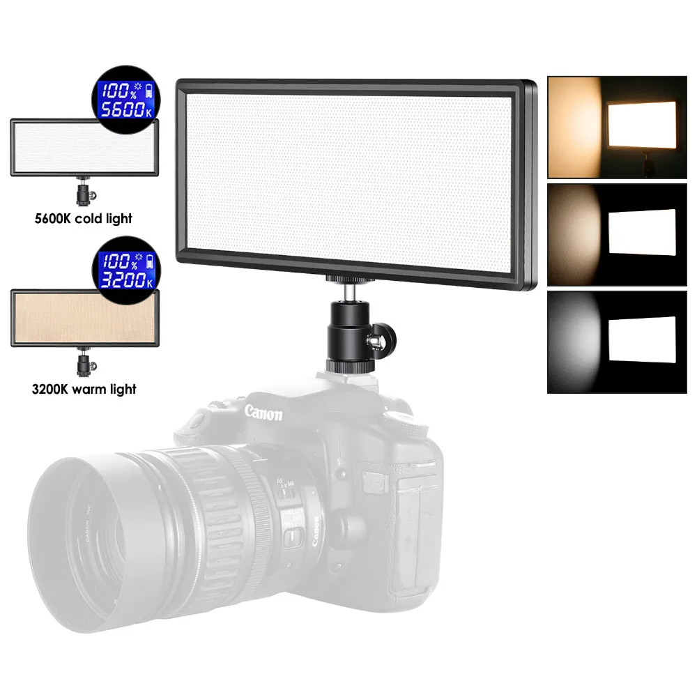 Goedkoop Neewer Super Slim tweekleurige Dimbare LED Video Licht met Lcd scherm Ultra High Power Op Camera LED Panel 3200 K 5600 K voor Foto