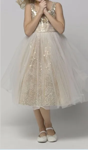 Gold-Sequins-Cute-Tank-Flower-Girl-Dresses-With-2-Layers-Tulle-Mid-Calf-Little-Baby-Girl (3)