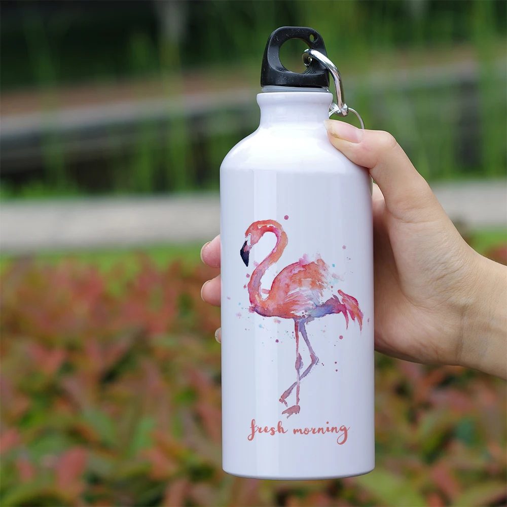 

Biking Sport Water Bottle Aluminum Light Portable Bottle 600ml with Cute Flamingo Printing Customize Creative Gift