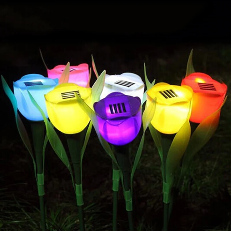 

Outdoor Solar Garden Light Tulip Flower Shape LED Table Lamp Christmas Wedding Decoration Party Lights Bedroom Yard Landscape