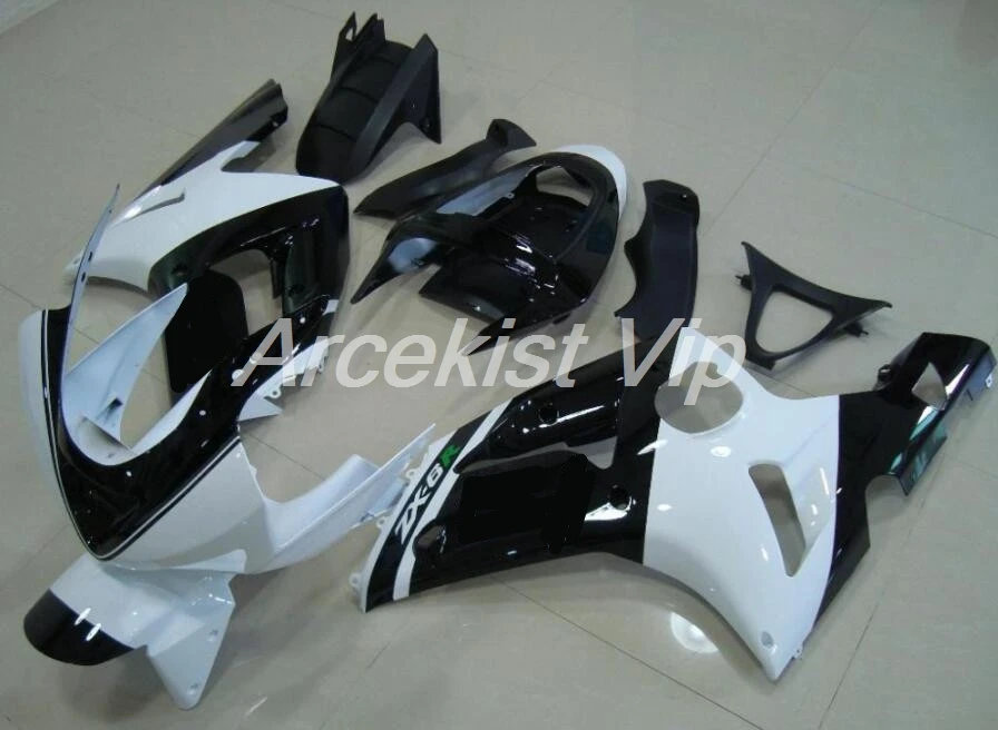

4Gifts New ABS Fairings Kit Fit for kawasaki Ninja ZX6R 636 2003 2004 6R 03 04 ZX-6R Fairing set black white FR