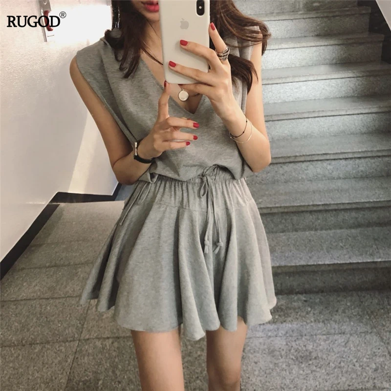 

RUGOD Casual women bodysuits 2 two pieces tops and shorts loose solid comfortable sleeping wear v neck fashion playsuits