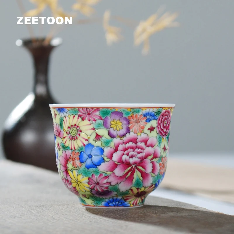 

90ml Jingdezhen Boutiques Famille Rose Porcelain Flowers Master Tea Cup China Kung Fu Tea Set Creative Personal Teacup Tea Bowl