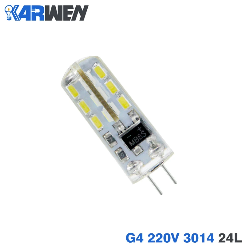 KARWEN 10 шт./лот G4 G9 Светодиодный лампа SMD3014 2835 3 Вт 5 Вт 7 Вт 9 Вт AC/DC 12V AC 220V 24 48 64 104 светодиодный s люстра 360 градусов с украшением в виде кристаллов пятно - Испускаемый цвет: 220V 3014 24Leds