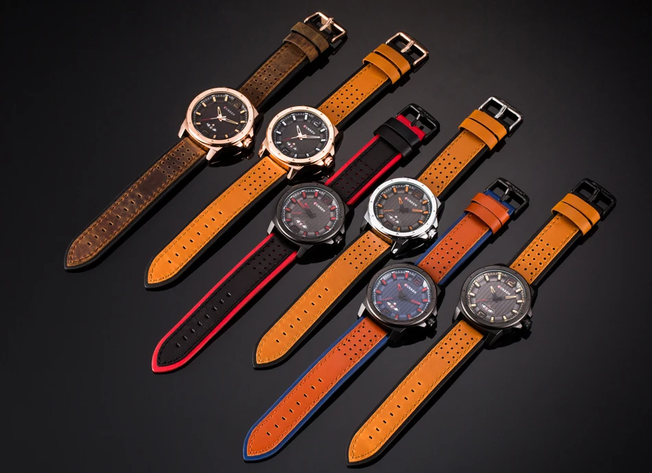 New Watches CURREN Fashion Casual Leather Strap Men Wristwatch Army Military Quartz-Watch Waterproo